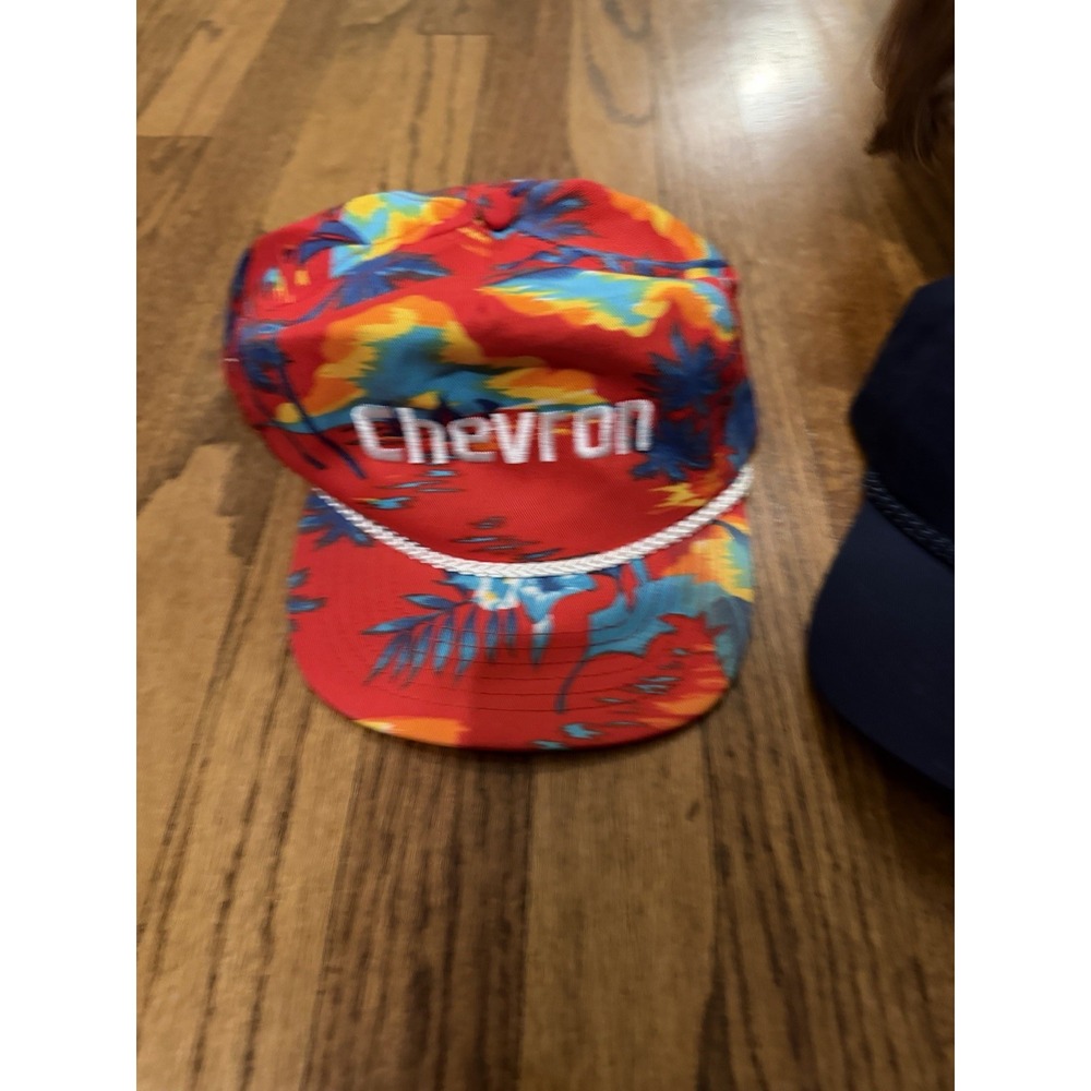 Vintage Chevron Hat Bundle Tropical Floral & Navy Lubricants Snapback Caps 2pc - Picture 3 of 4